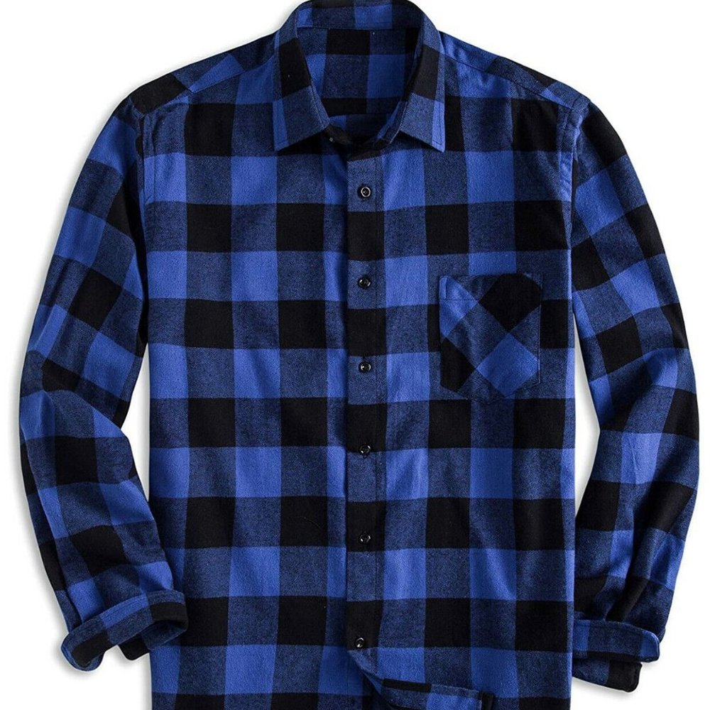 PIZZ ANNU Men’s Loose Fit Plaid Shirt Long Sleeve